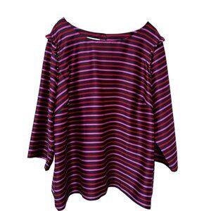 RSVP by TALBOTS Stripe Blouse Womens Plus Size 24W Black Red Pink Ruffle